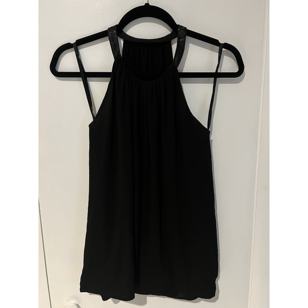 Rag & Bone Small Womens Black Sleeveless Top With Lamb Leather‎ Trim S